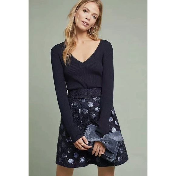 Anthropologie Dresses & Skirts - Anthropologie Eva Franco Navy Blue Sequined Polka Dot Mini Skirt NWT Size 14 (L)